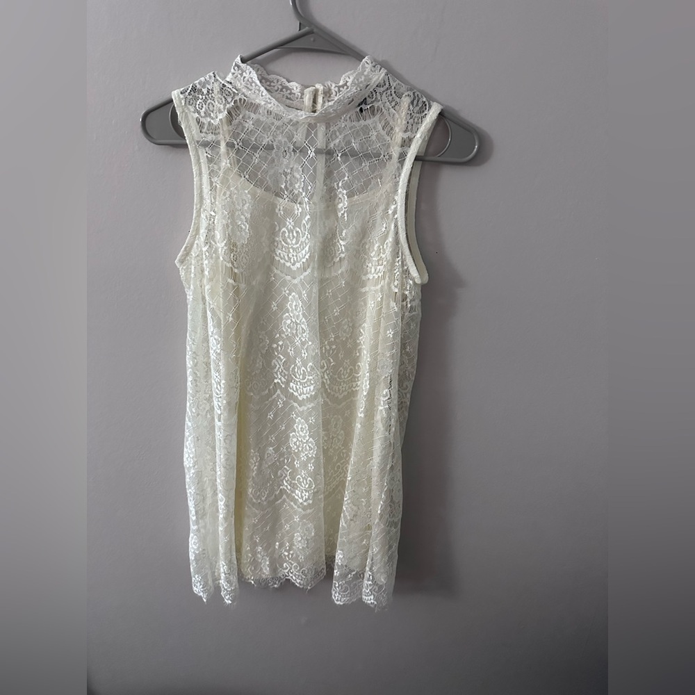 As U Wish Cream Lace Sleeveless Dress with slip